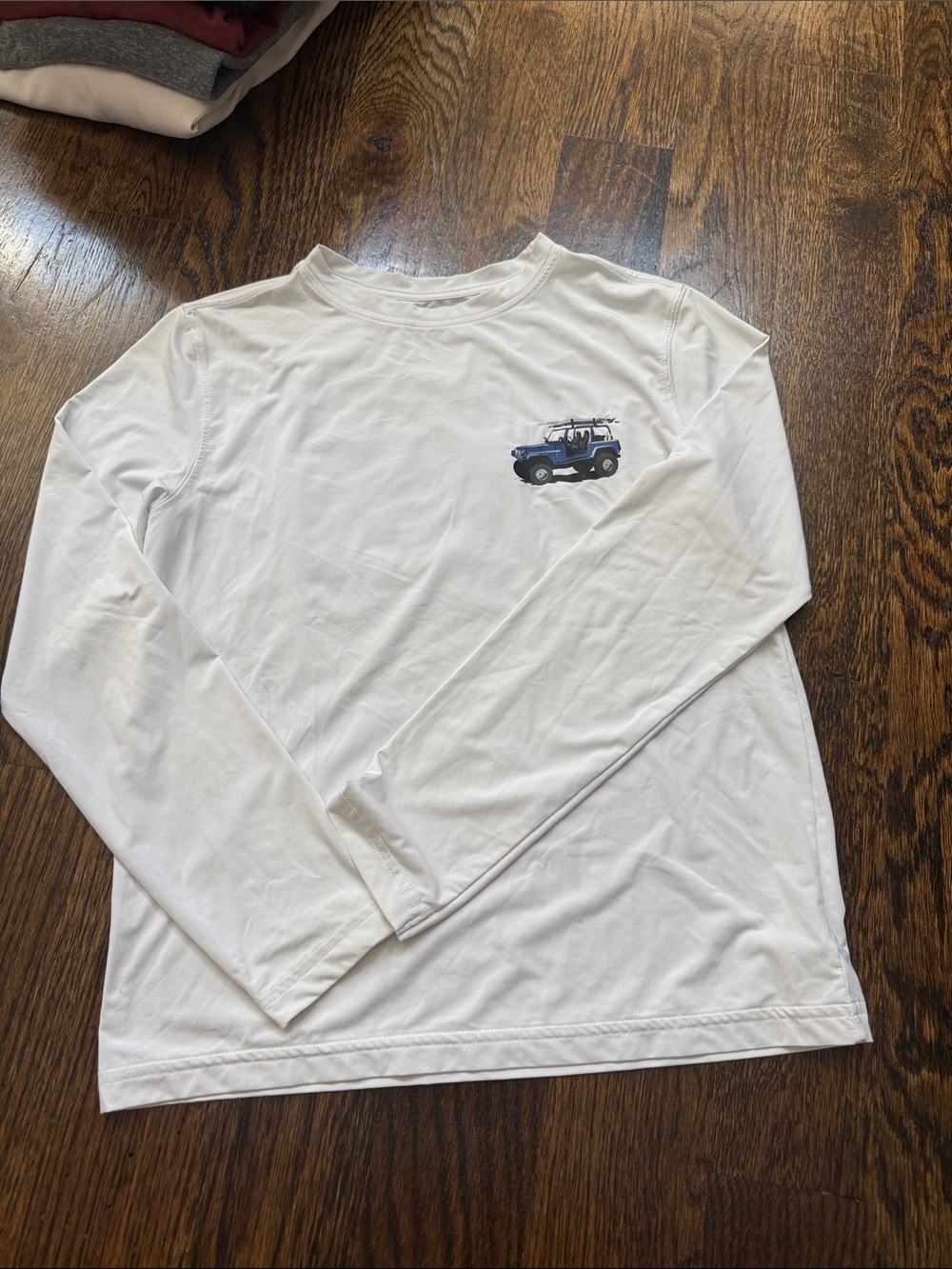 Class Club White Long-Sleeve Swim Tee with Blue Jeep Graphic